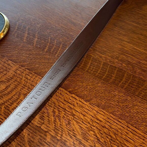 Vintage PGA Tour Men's Brown Top Grain Leather Belt Size 42 Silver Buckle - Picture 8 of 14